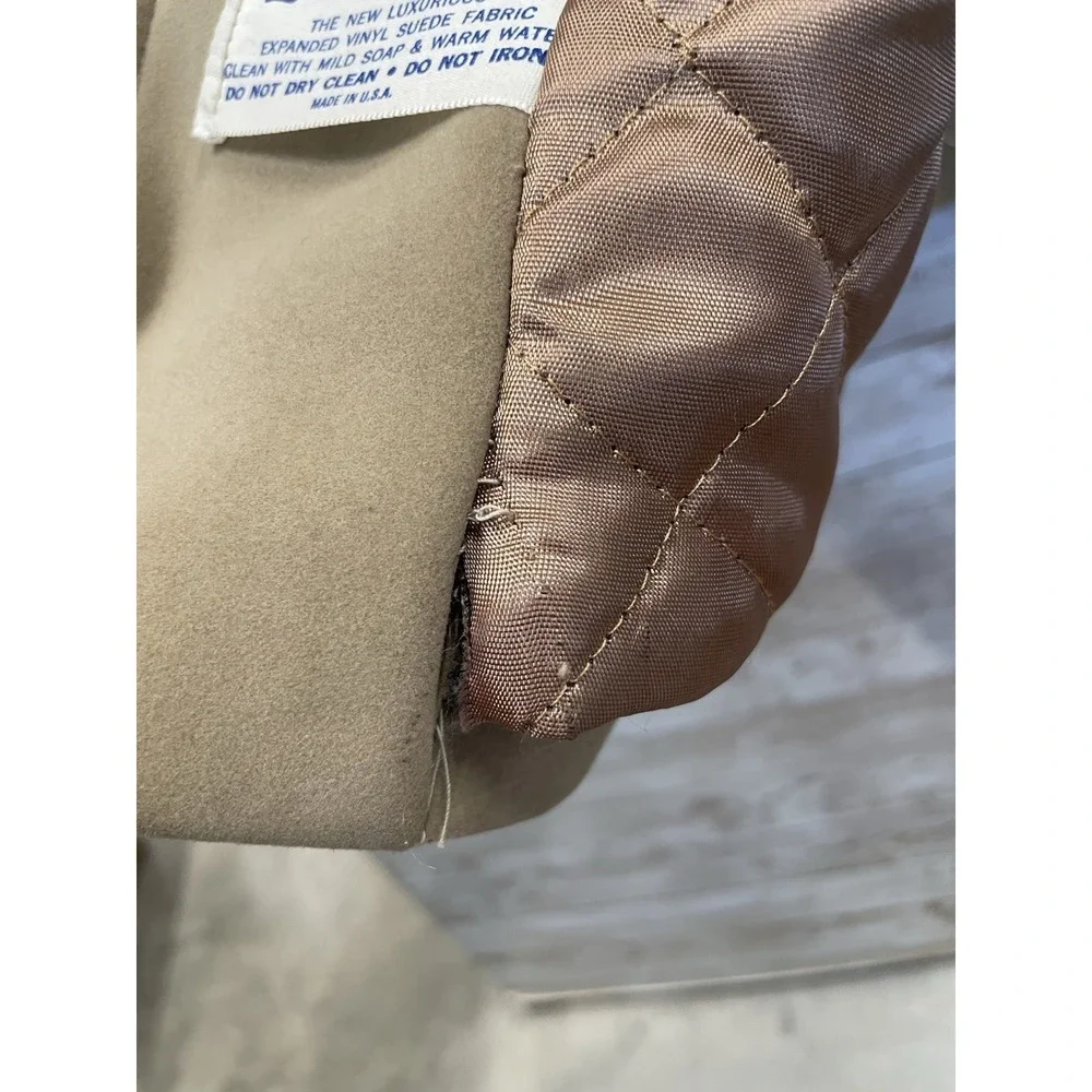 Vintage 60s-70s Womens 18 Coat Mod Tan Faux‎ Suede Peter Pan Collar A-Line USA